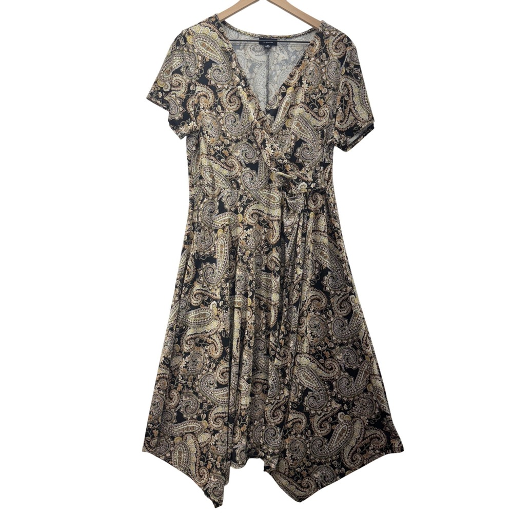 Tacera Womens Medium Paisley Faux Wrap Dress Boho Handkerchief